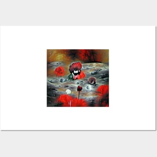 Red Flowers Growing on a Moon Surface Posters and Art